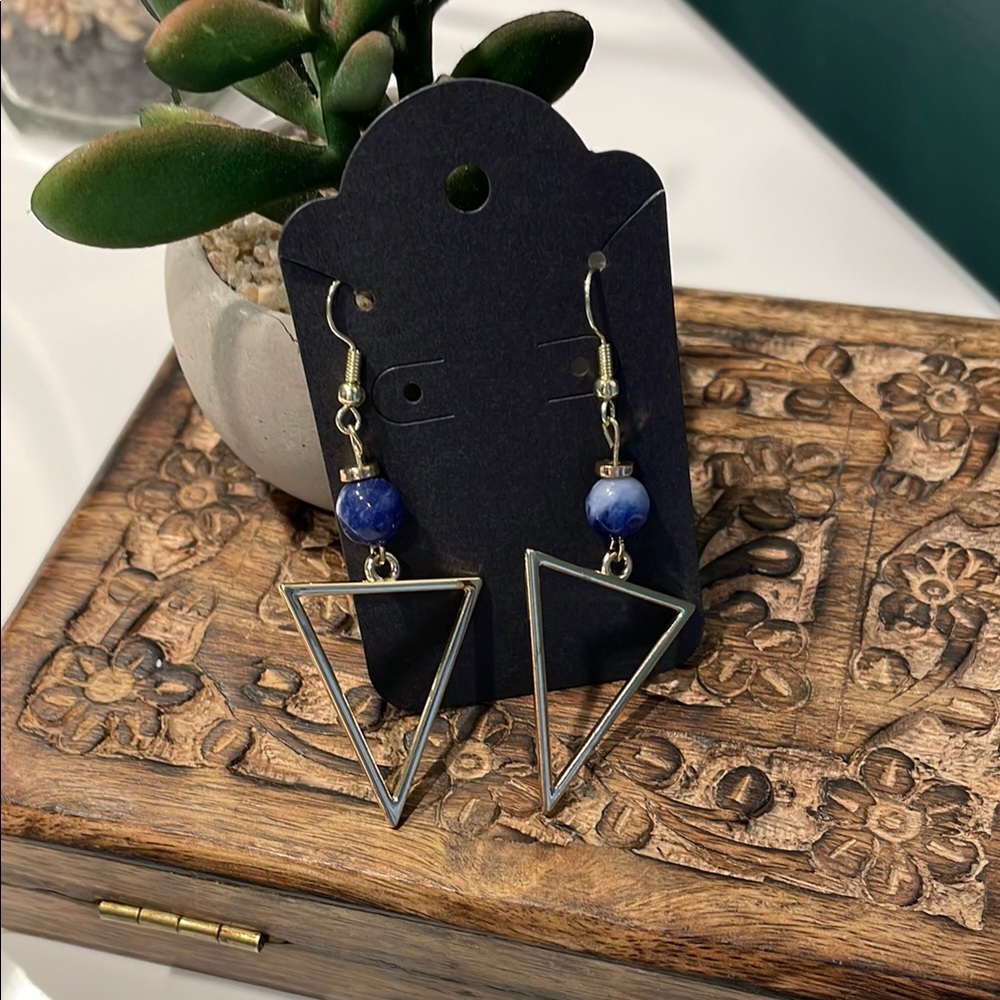 Gold and Blue Geometric Earrings